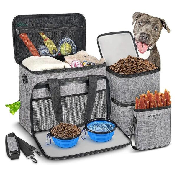 Heavy-Duty Pet Travel Kit with Food Storage Containers and Dog Bowls for Large Breed Dogs