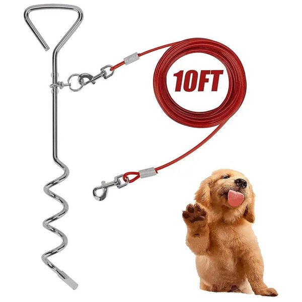 Heavy-Duty Red Spiral Cable and Stake for Large Medium Dogs Up to 125 lbs