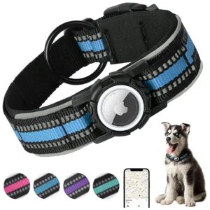 Heavy-Duty Reflective AirTag Dog Collar with Adjustable Nylon Strap for Medium Large Dogs