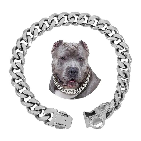 Heavy Duty Silver Stainless Steel Cuban Link Chain Dog Collar for Small Medium Large Dogs