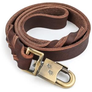 Heavy Duty Soft Leather Dog Leash for Large Medium Dogs 3 Foot Length