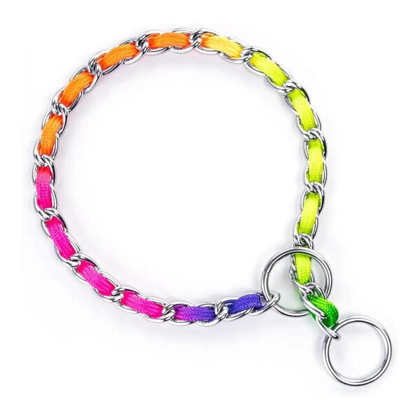 Heavy Duty Stainless Steel Chain Collar for Small to Medium Dogs with Rainbow Pattern