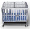 Heavy Duty Stainless Steel Folding Dog Crate on Lockable Wheels for Small Pets