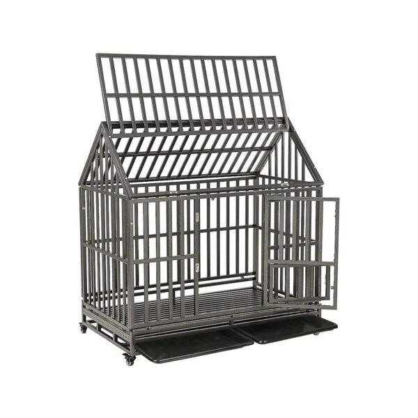 Heavy Duty Steel Frame Dog Crate with 4 Locking Wheels and Easy Assembly for Large Dogs