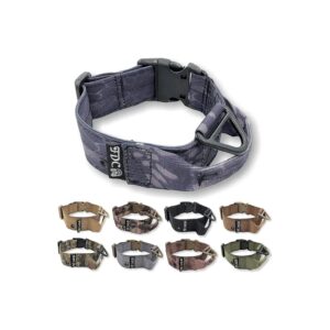 Heavy Duty Tactical Dog Collar with Handle, 5in Width, Black Camouflage Pattern