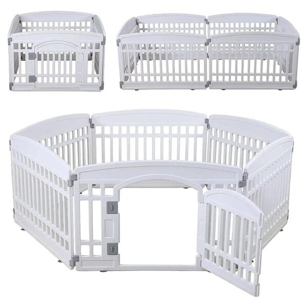 Heavy Plastic Pet Exercise Pen 6 Panel White Puppy Playpen Small Pets