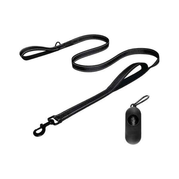 Hefty 6FT Long Dog Leash with Double Handle, Reflective Stitching and Poop Bag Dispenser