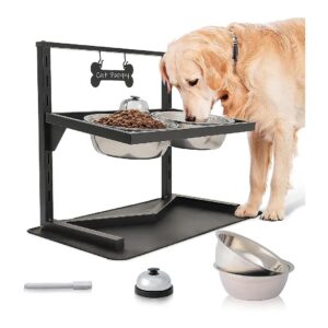 Height Adjustable Raised Dog Bowls for Large Medium Small Dogs with Spill Proof Mat