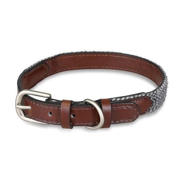 Herringbone Leather Small Dog Collar with Strong and Stylish Design