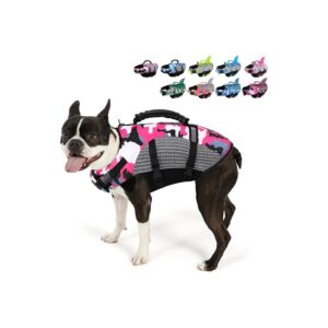 High Buoyancy Pink Dog Life Jacket with Rescue Handle for Swimming Boating Pool