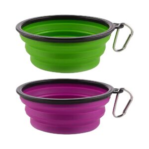 High Capacity Collapsible Dog Bowls for Travel Outdoor Use with Carabiner Clip 2 Pack