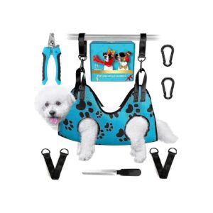 High-Density Dog Grooming Hammock for Cats and Dogs with Carabiners and Nail Clippers