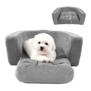 High-Density Foam Dog Bed for Small Breeds with U-Shaped Bolster and Anti-Slip Bottom