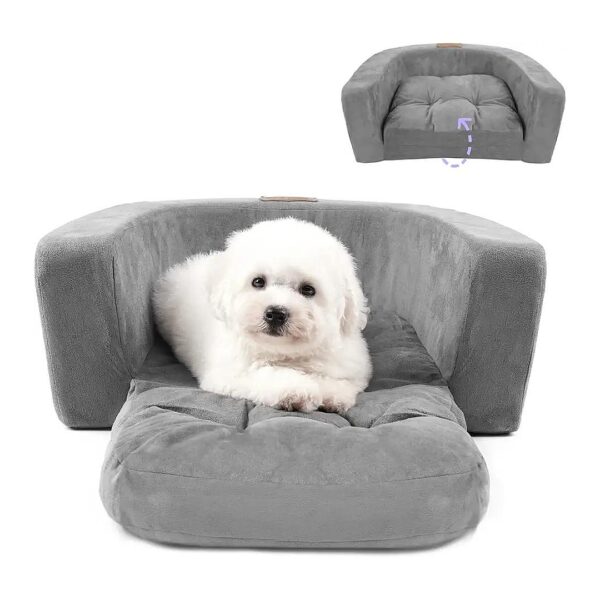 High-Density Foam Dog Bed for Small Breeds with U-Shaped Bolster and Anti-Slip Bottom