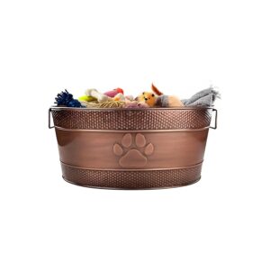 High-Density Metal Dog Toy Storage Bin with Paw Print Design and 25-Quart Capacity