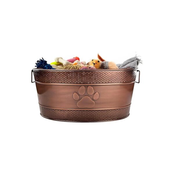 High-Density Metal Dog Toy Storage Bin with Paw Print Design and 25-Quart Capacity