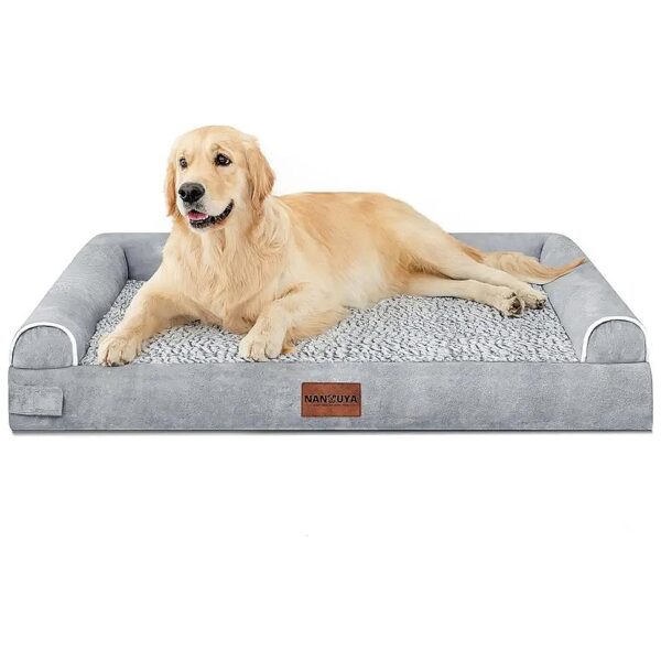 High-Loft Orthopedic Dog Bed with Bolster and Waterproof Cover for Large Dogs