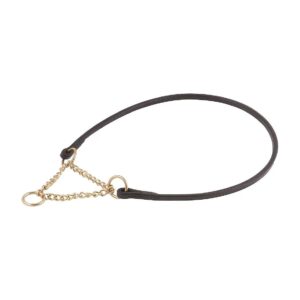 High-Quality Black Leather Martingale Dog Collar with Gold Chain for Training Walking