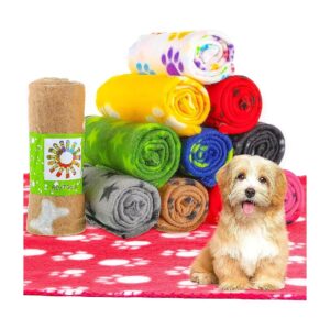 High-Quality Fleece Puppy Blankets with Paw Print Designs, Machine Washable, 6 x 6 Inches