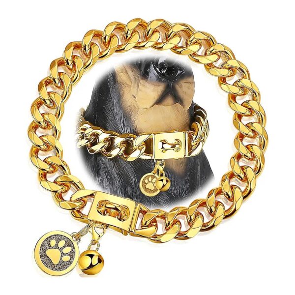 High-Quality Gold Dog Chain Collar with Snap Buckle and Dog Tag for Small Dogs