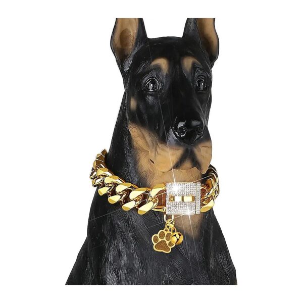 High-Quality Gold Dog Chain Collar with Snap Buckle and Metal Dog Tag