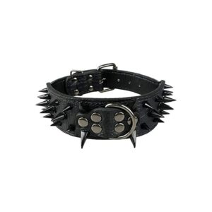 High-Quality Leather Dog Collar with Anti-Biting Sharp Spikes for Medium to Large Dogs