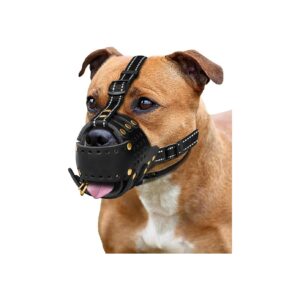 High-Quality Leather Muzzle for Large/Medium Breed Dogs, Adjustable and Breathable