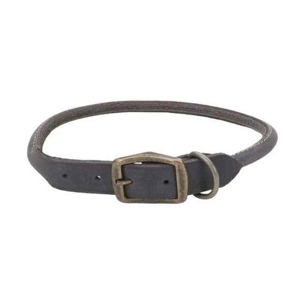 High-Quality Leather Round Dog Collar with Rustic Character Slate Grey 1x22