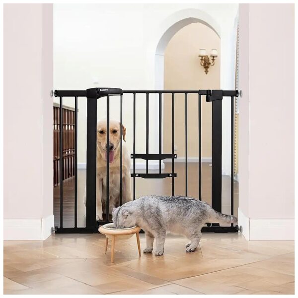 High-Quality Metal Safety Gate with Cat Door for Stairs and Doorways, No Tools Needed