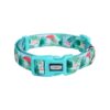 High-Quality Nylon and Ribbon Dog Collar with Green Flamingo Pattern for Medium Dogs