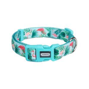 High-Quality Nylon and Ribbon Dog Collar with Green Flamingo Pattern for Medium Dogs