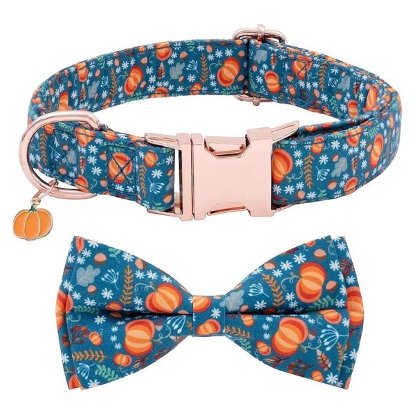 High-Quality Orange Cotton Collar with Pumpkin Leaves Chestnuts Pattern for Small Dogs