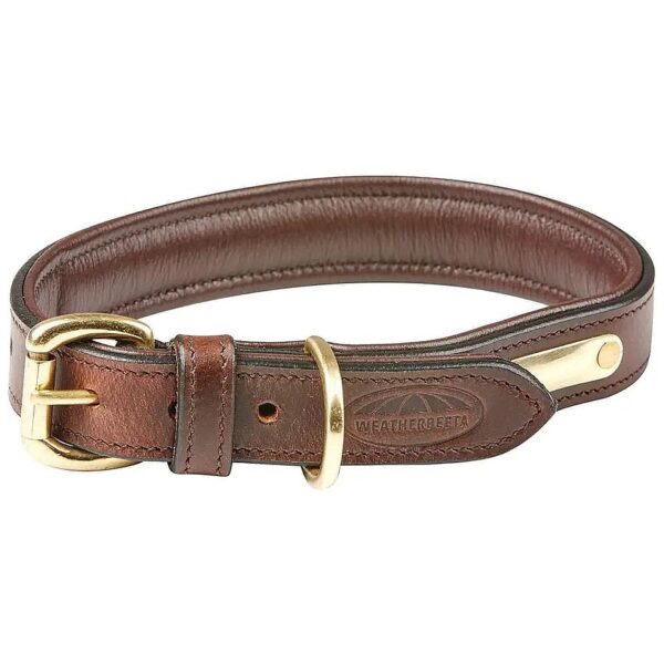 High-Quality Padded Leather Collar with Brass Fittings for Large Brown Dogs