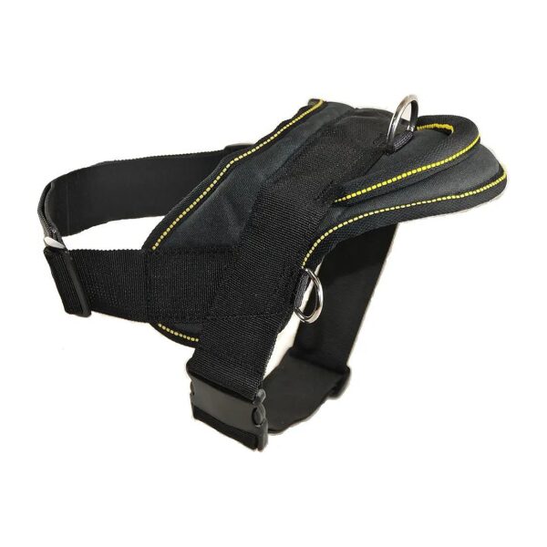 High-Quality Small Dog Harness with Black Double Ply Nylon and Yellow Trim