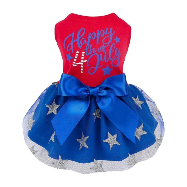 High-Quality Small Pet Dog and Cat 4th of July Tulle Sleeveless Dress