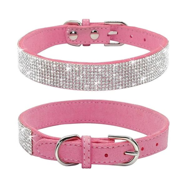 High-Quality Soft Leather Rhinestone Dog Collar with Sparkling Crystal Accents for Pets