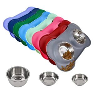 High-Quality Stainless Steel Dog Bowls with Silicone Mat for Messy Pet Feeders