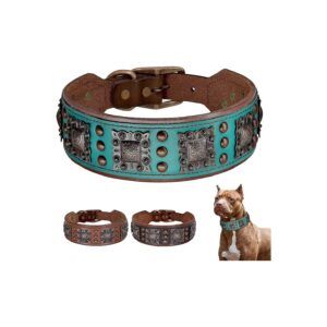 High-Quality Studded Leather Dog Collar for Large Breeds, 2 Inches Wide, Soft and Sturdy