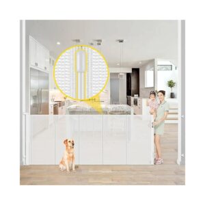 High-Quality White Retractable Dog and Baby Gate for Extra Wide Openings with Rods