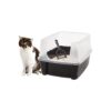 High-Sided Open Top Cat Litter Pan with Tall Spray Shield and Scoop for Easy Cleaning