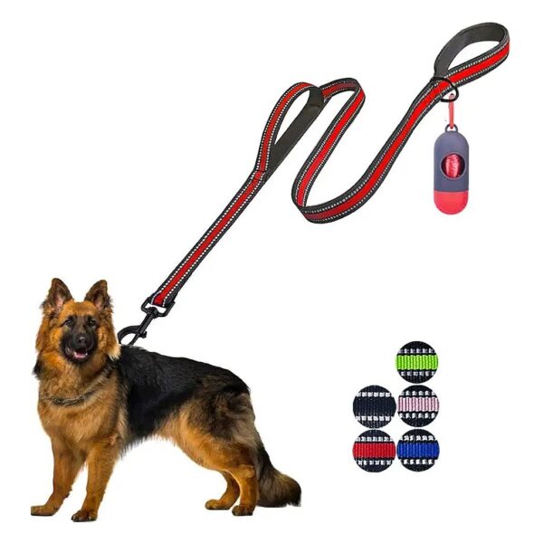 High Visibility 5 Foot Nylon Dog Leash with Double Handle and Comfortable Padded Handles