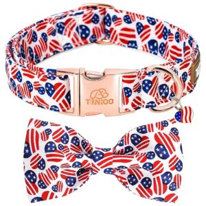 High-quality Adjustable American Flag Dog Collar with Metal Buckle and Heart Pattern