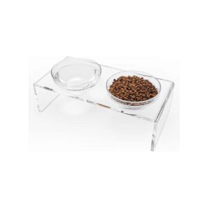 Highly Durable Clear Acrylic Dog Feeder Stand with Two Stainless Steel and Two Glass