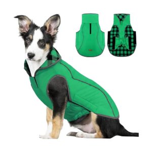 Hightech Large Plaid Reflective Dog Winter Coat with Adjustable Velcro Neck and Collar