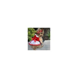 Holiday Candy Cane Dog Harness Dress with Built In Leash Ring and Velvet Body