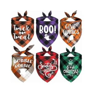 Holiday Dog Plaid Bandanas Small Medium Large Dogs for Halloween Christmas Thanksgiving