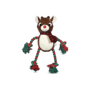 Holiday Dog Toy Rudolph Reindeer Plush Rope Toy for Small to Medium Size Dogs