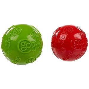 Holiday Gift Set of 2 Bouncy Ball Dog Toys in Green and Red