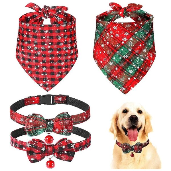 Holiday Gift for Dog and Cat Owners, Adjustable Christmas Dog Bandanas and Collars Set