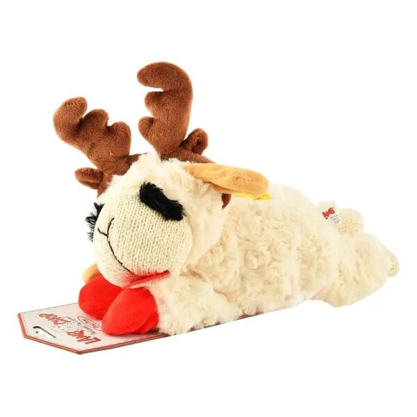 Holiday Lamb Chop Plush Dog Toy with Reindeer Antlers for All Breed Sizes